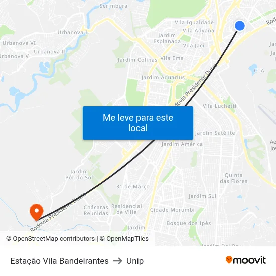 Estação Vila Bandeirantes to Unip map