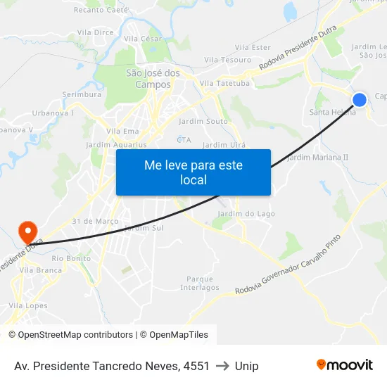 Av. Presidente Tancredo Neves, 4551 to Unip map