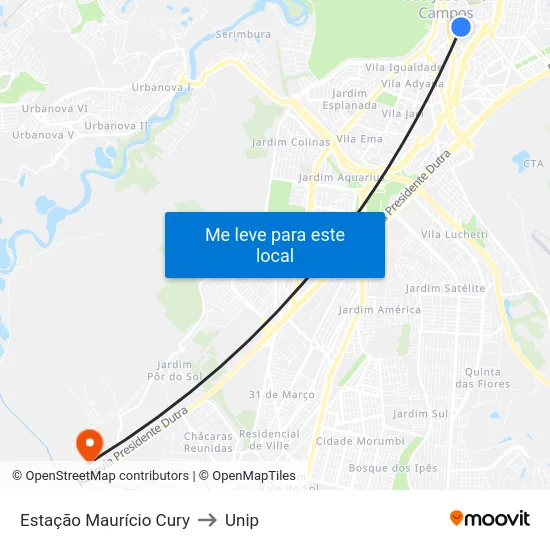 Estação Maurício Cury to Unip map