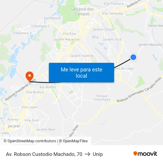 Av. Robson Custodio Machado, 70 to Unip map