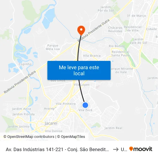 Av. Das Indústrias 141-221 - Conj. São Benedito Jacareí - SP 12310-470 Brasil to Unip map