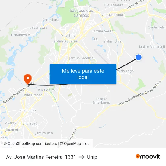 Av. José Martins Ferreira, 1331 to Unip map