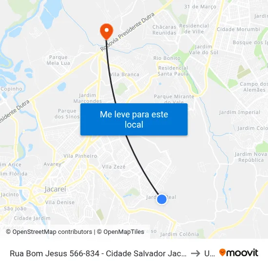 Rua Bom Jesus 566-834 - Cidade Salvador Jacareí - SP 12312-150 Brasil to Unip map