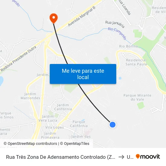Rua Três Zona De Adensamento Controlado (Zac) Jacareí - São Paulo Brasil to Unip map