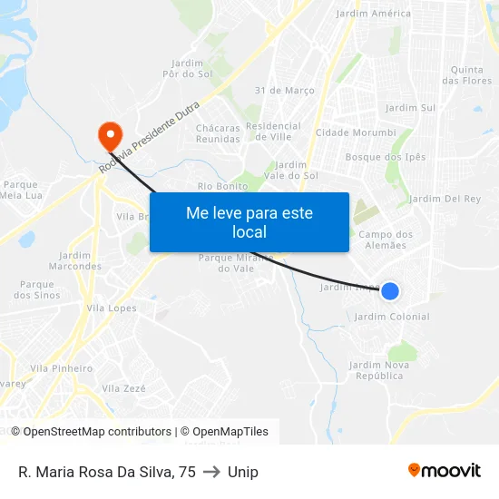 R. Maria Rosa Da Silva, 75 to Unip map