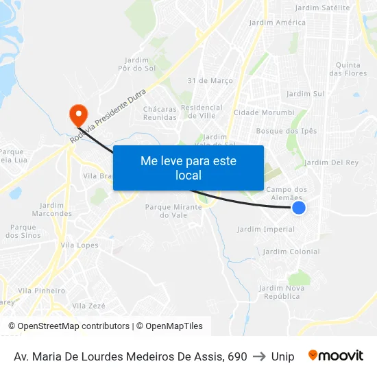 Av. Maria De Lourdes Medeiros De Assis, 690 to Unip map