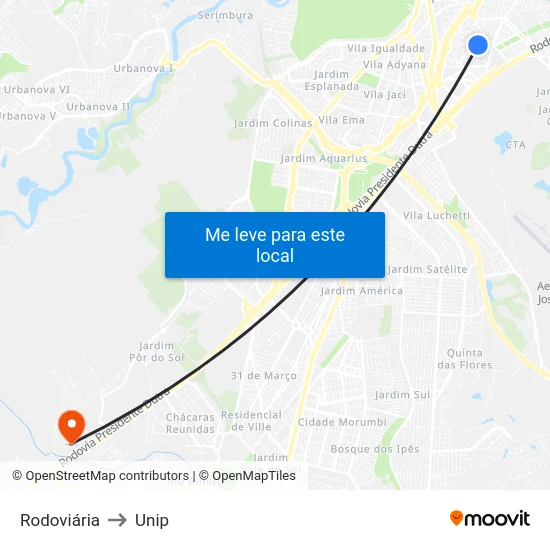 Rodoviária to Unip map