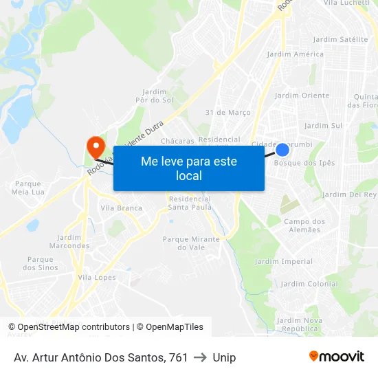 Av. Artur Antônio Dos Santos, 761 to Unip map