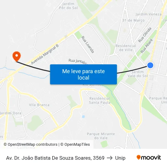 Av. Dr. João Batista De Souza Soares, 3569 to Unip map