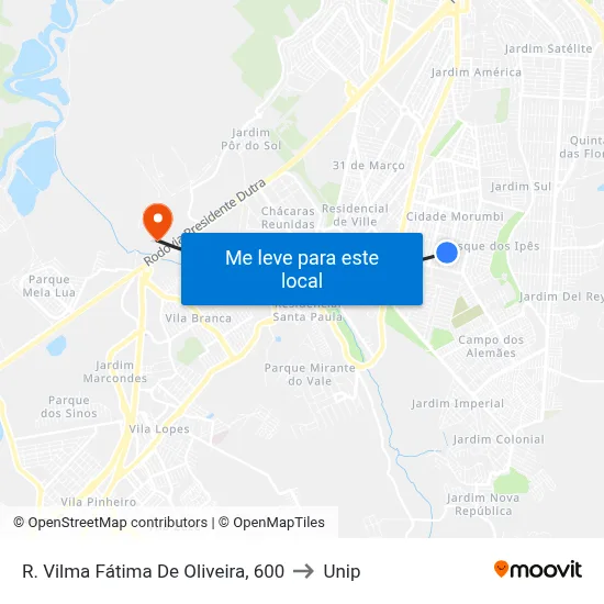 R. Vilma Fátima De Oliveira, 600 to Unip map