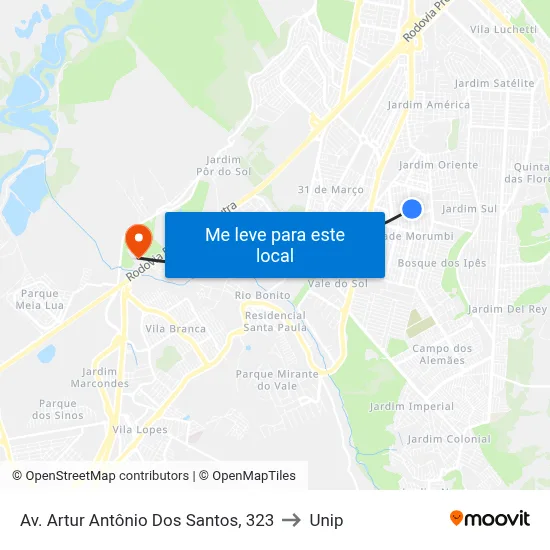Av. Artur Antônio Dos Santos, 323 to Unip map