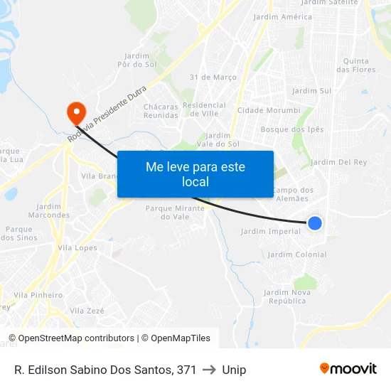 R. Edilson Sabino Dos Santos, 371 to Unip map