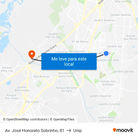 Av. José Honorato Sobrinho, 81 to Unip map