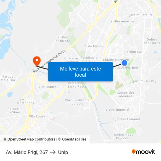 Av. Mário Frigi, 267 to Unip map