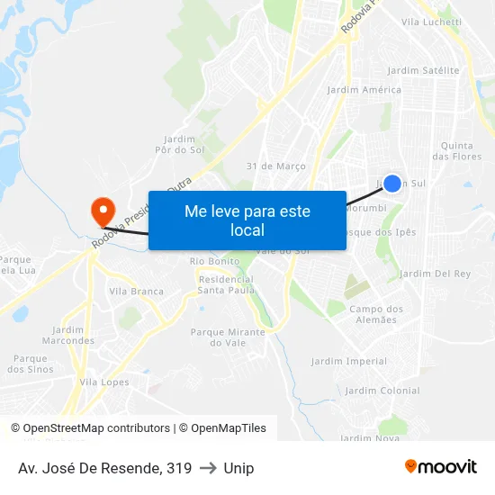 Av. José De Resende, 319 to Unip map