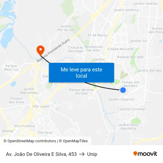 Av. João De Oliveira E Silva, 453 to Unip map