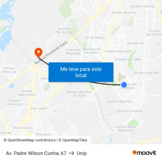 Av. Padre Wilson Cunha, 67 to Unip map