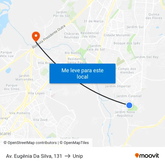 Av. Eugênia Da Silva, 131 to Unip map