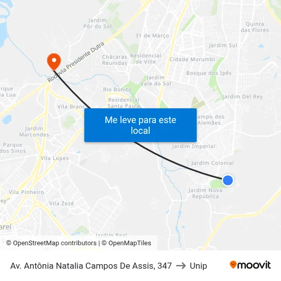 Av. Antônia Natalia Campos De Assis, 347 to Unip map