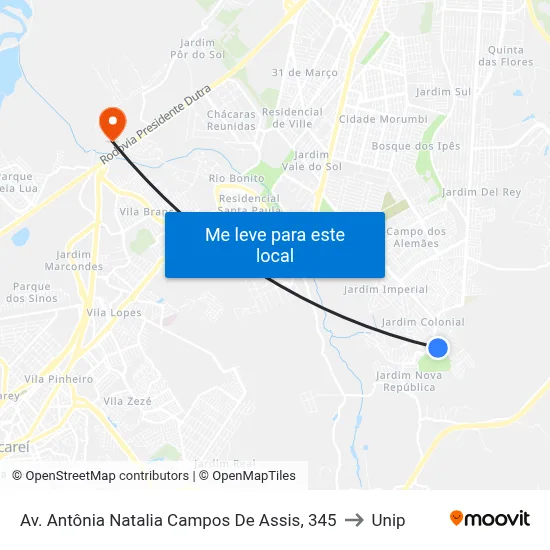 Av. Antônia Natalia Campos De Assis, 345 to Unip map