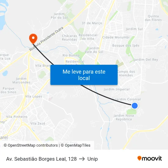 Av. Sebastião Borges Leal, 128 to Unip map
