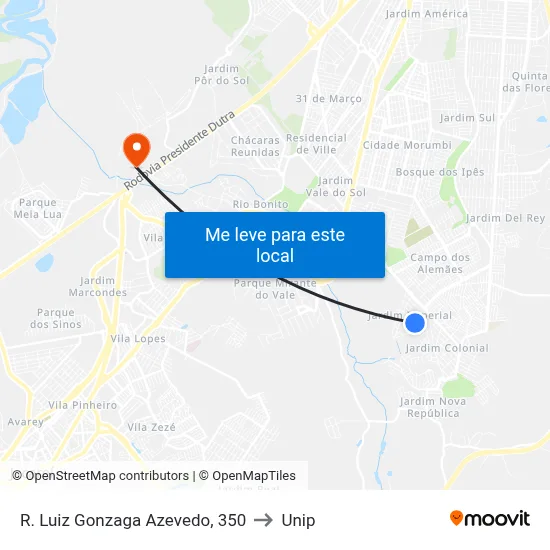 R. Luiz Gonzaga Azevedo, 350 to Unip map