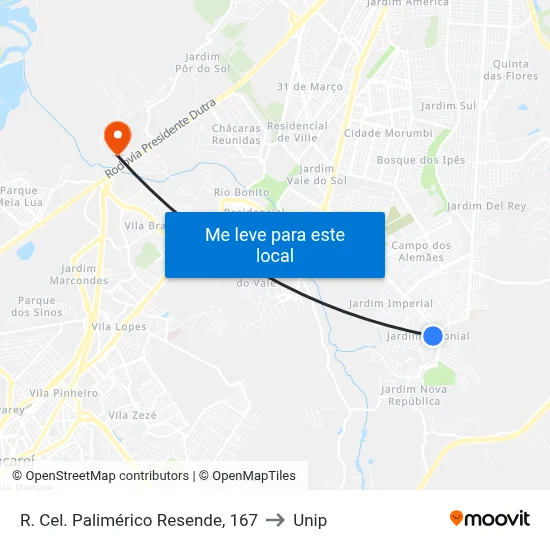 R. Cel. Palimérico Resende, 167 to Unip map