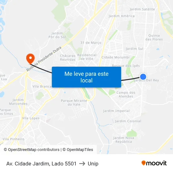 Av. Cidade Jardim, Lado 5501 to Unip map