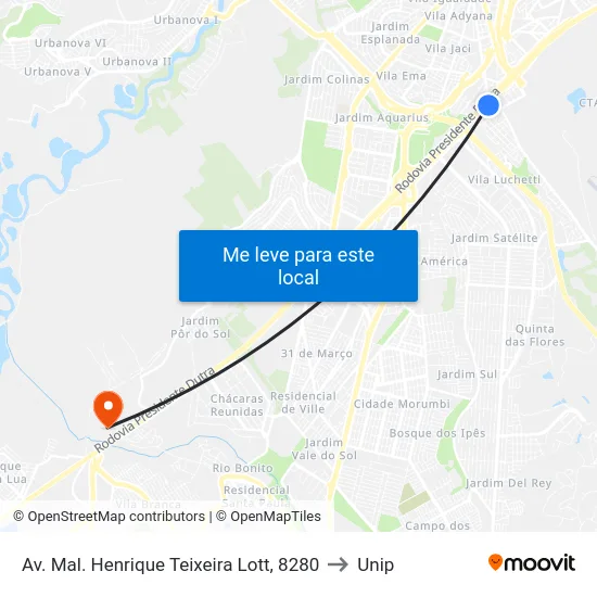 Av. Mal. Henrique Teixeira Lott, 8280 to Unip map