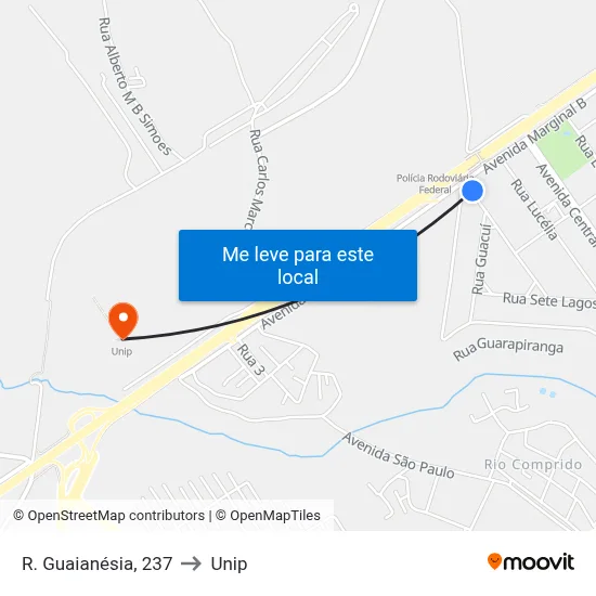 R. Guaianésia, 237 to Unip map