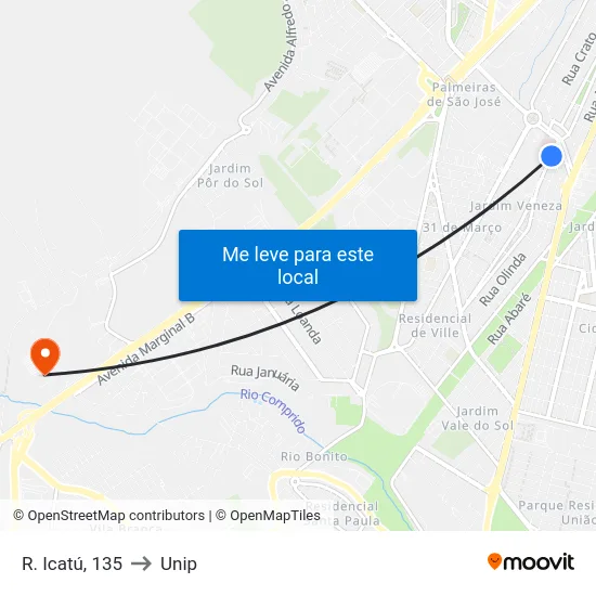 R. Icatú, 135 to Unip map