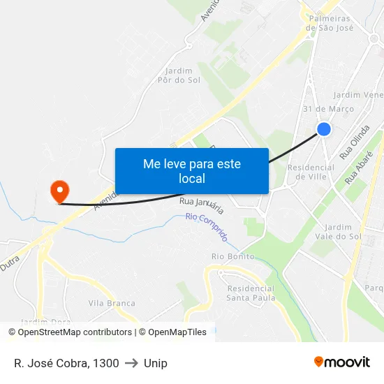 R. José Cobra, 1300 to Unip map