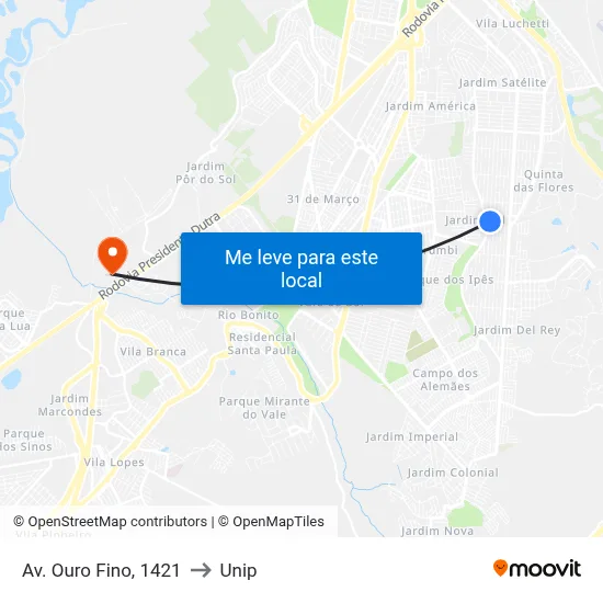 Av. Ouro Fino, 1421 to Unip map