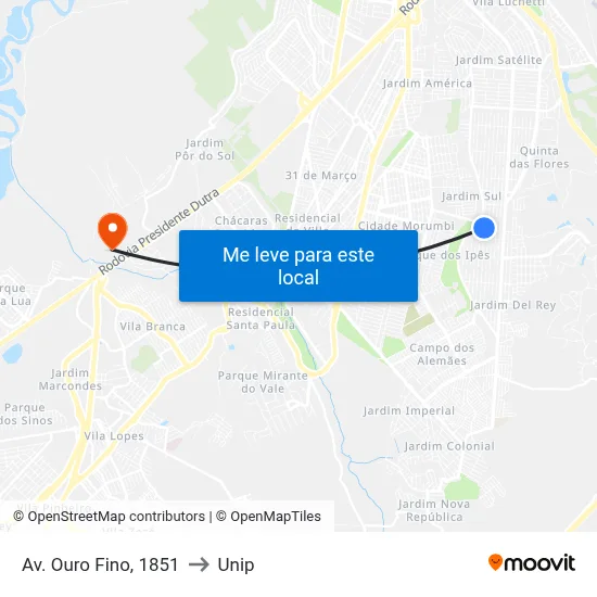 Av. Ouro Fino, 1851 to Unip map