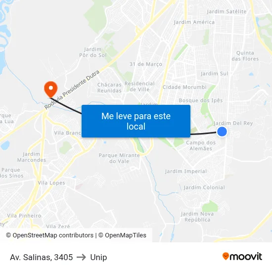 Av. Salinas, 3405 to Unip map