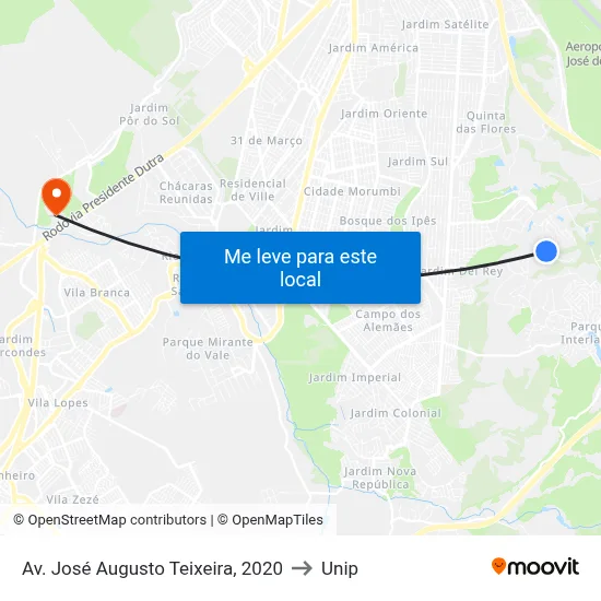 Av. José Augusto Teixeira, 2020 to Unip map