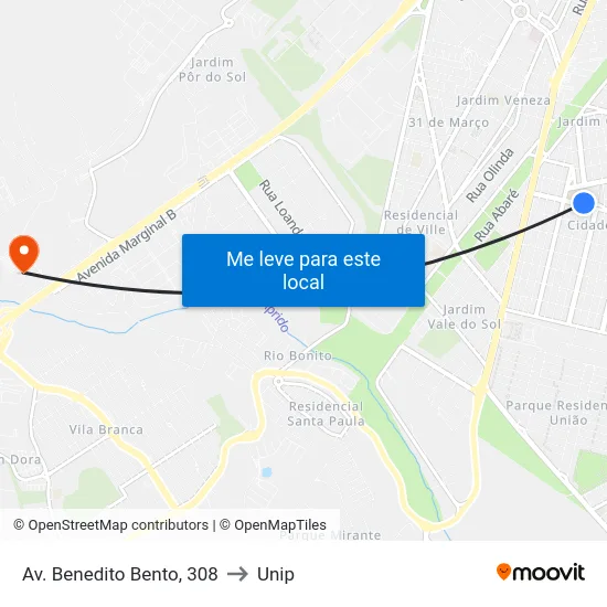 Av. Benedito Bento, 308 to Unip map
