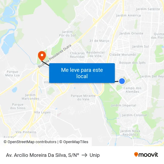 Av. Arcílio Moreira Da Silva, S/Nº to Unip map