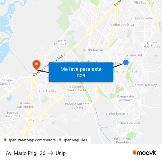 Av. Mário Frigi, 26 to Unip map
