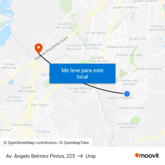 Av. Ângelo Belmiro Pintus, 225 to Unip map