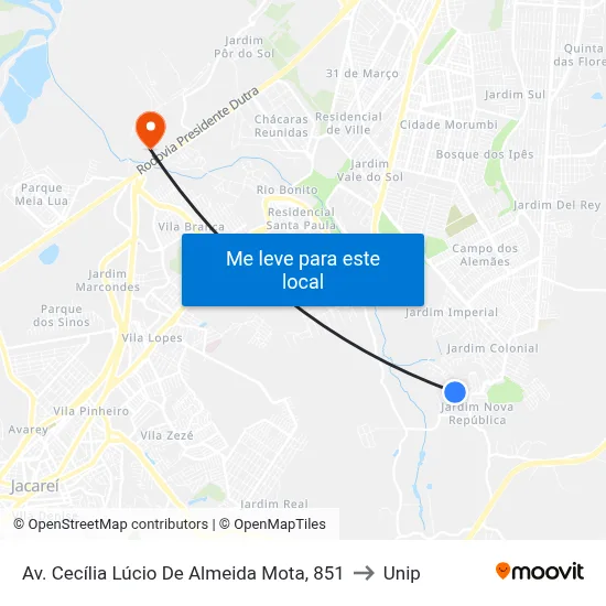 Av. Cecília Lúcio De Almeida Mota, 851 to Unip map