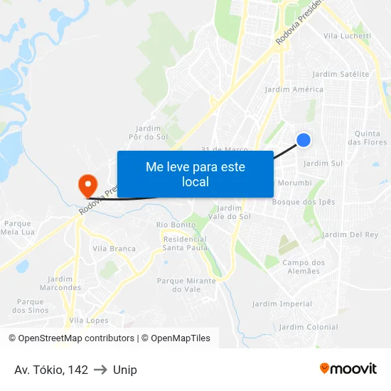 Av. Tókio, 142 to Unip map
