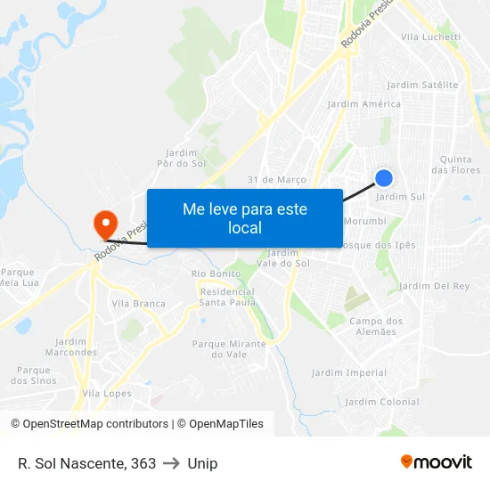 R. Sol Nascente, 363 to Unip map