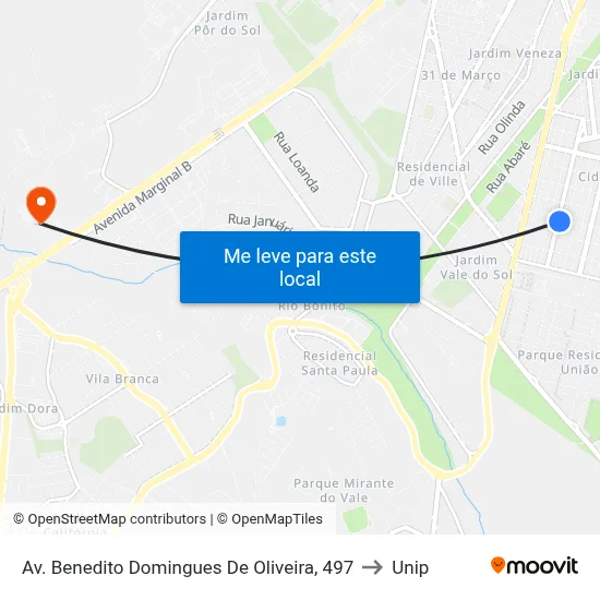 Av. Benedito Domingues De Oliveira, 497 to Unip map