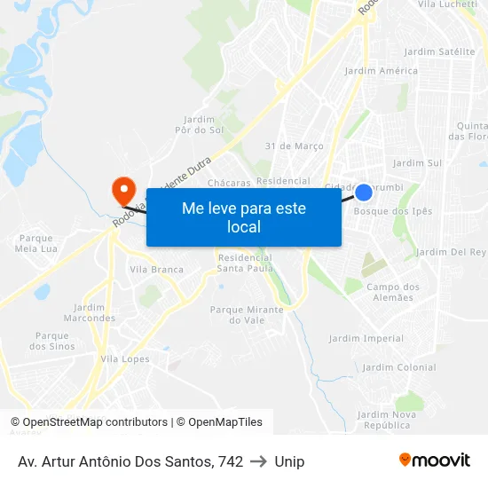 Av. Artur Antônio Dos Santos, 742 to Unip map
