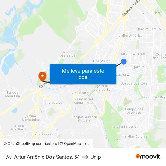 Av. Artur Antônio Dos Santos, 54 to Unip map