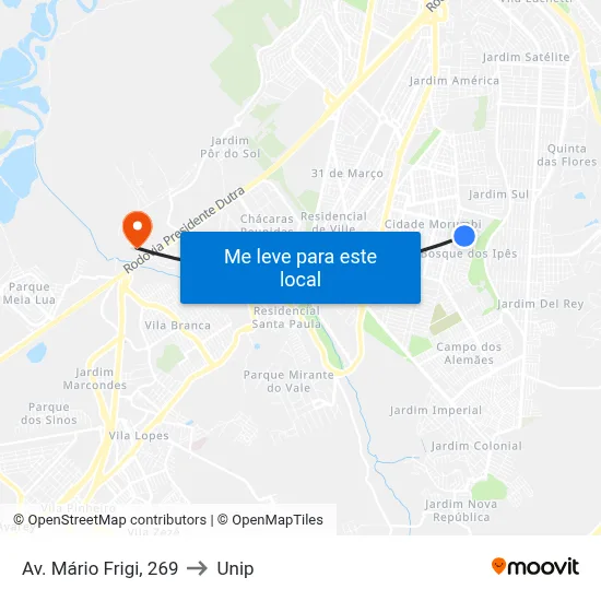 Av. Mário Frigi, 269 to Unip map