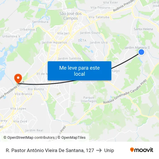 R. Pastor Antônio Vieira De Santana, 127 to Unip map