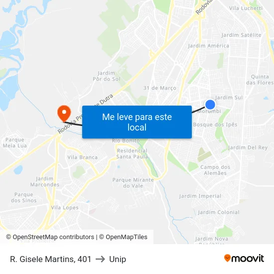 R. Gisele Martins, 401 to Unip map