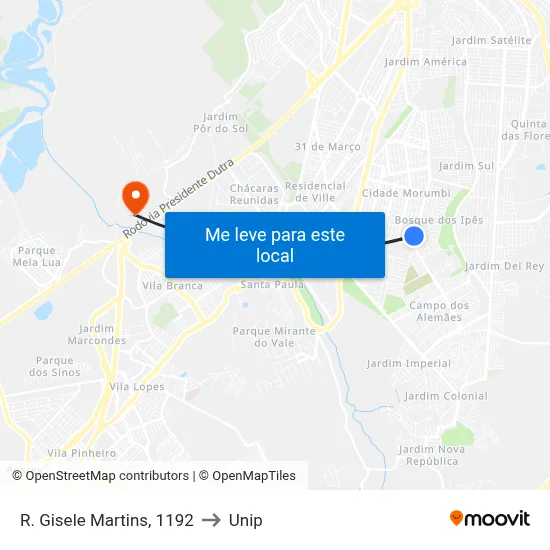 R. Gisele Martins, 1192 to Unip map